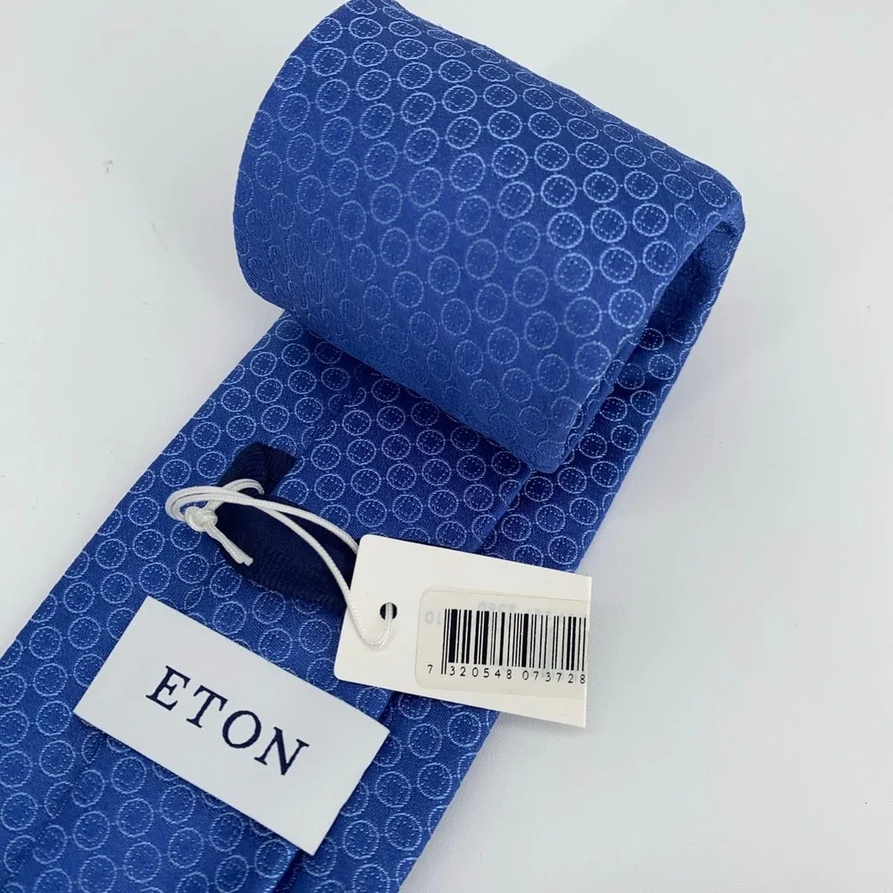 Eton Tie Mens One Size Blue Circle Print Silk Classic Luxury Necktie Italy Made